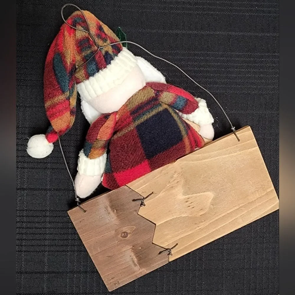 Welcome Sign With Plush Santa Wood Hanging Sign